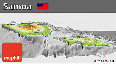 Physical Panoramic Map of Samoa, desaturated