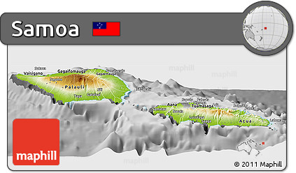 Physical Panoramic Map of Samoa, desaturated