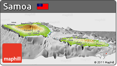 Physical Panoramic Map of Samoa, desaturated