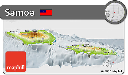 Physical Panoramic Map of Samoa, lighten, semi-desaturated
