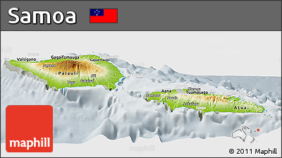 Physical Panoramic Map of Samoa, lighten, semi-desaturated