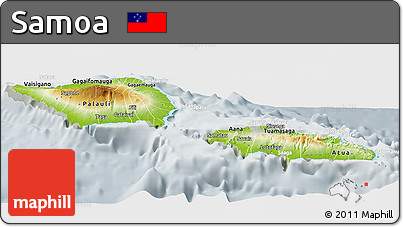 Physical Panoramic Map of Samoa, lighten, semi-desaturated