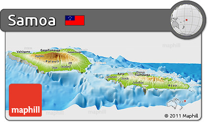 Physical Panoramic Map of Samoa, lighten, semi-desaturated, land only