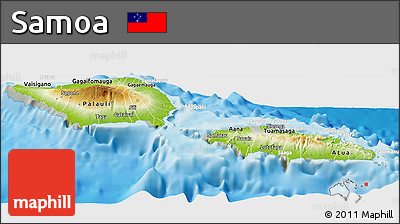 Physical Panoramic Map of Samoa, lighten, semi-desaturated, land only