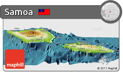 Physical Panoramic Map of Samoa, satellite outside