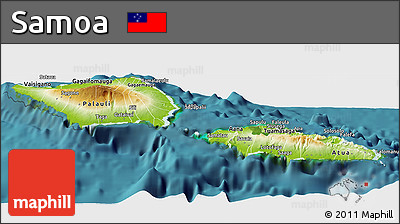 Physical Panoramic Map of Samoa, satellite outside