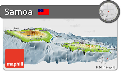 Physical Panoramic Map of Samoa, semi-desaturated