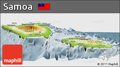 Physical Panoramic Map of Samoa, semi-desaturated
