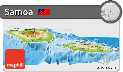 Physical Panoramic Map of Samoa, shaded relief outside