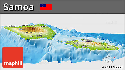 Physical Panoramic Map of Samoa, single color outside