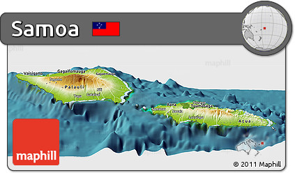 Physical Panoramic Map of Samoa, single color outside, satellite sea
