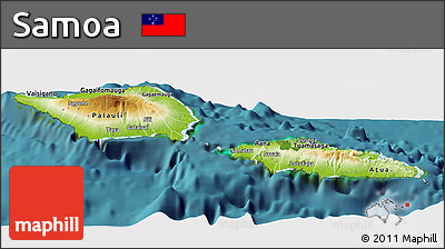 Physical Panoramic Map of Samoa, single color outside, satellite sea