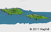 Satellite Panoramic Map of Samoa, darken, desaturated, land only