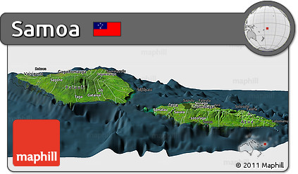 Satellite Panoramic Map of Samoa, darken