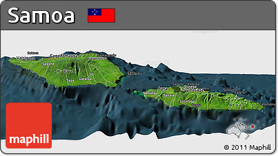 Satellite Panoramic Map of Samoa, darken