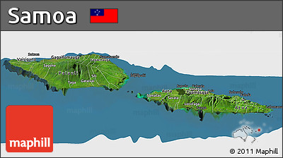 Satellite Panoramic Map of Samoa, darken, land only