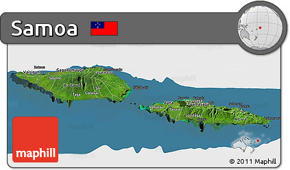 Satellite Panoramic Map of Samoa, darken, land only