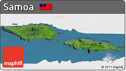 Satellite Panoramic Map of Samoa, darken, land only