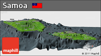Satellite Panoramic Map of Samoa, darken, semi-desaturated