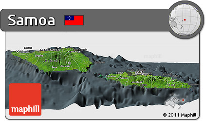 Satellite Panoramic Map of Samoa, darken, semi-desaturated
