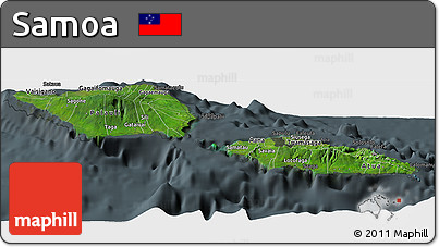 Satellite Panoramic Map of Samoa, darken, semi-desaturated