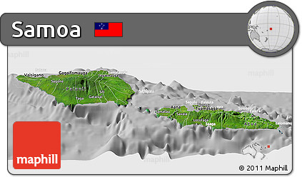 Satellite Panoramic Map of Samoa, lighten, desaturated