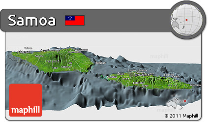 Satellite Panoramic Map of Samoa, semi-desaturated