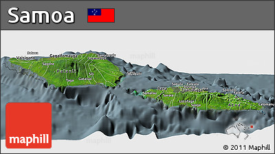 Satellite Panoramic Map of Samoa, semi-desaturated
