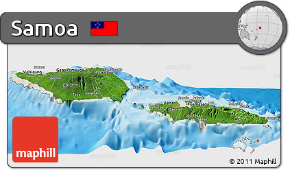 Satellite Panoramic Map of Samoa, shaded relief outside