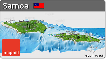 Satellite Panoramic Map of Samoa, shaded relief outside