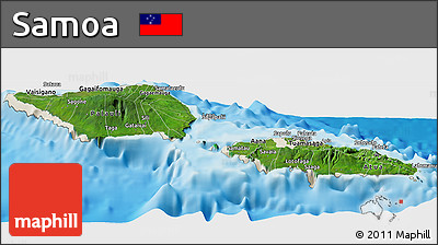 Satellite Panoramic Map of Samoa, shaded relief outside
