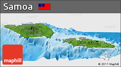 Satellite Panoramic Map of Samoa, single color outside, shaded relief sea