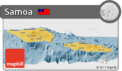 Savanna Style Panoramic Map of Samoa, single color outside