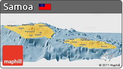 Savanna Style Panoramic Map of Samoa, single color outside