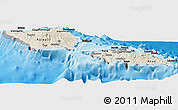 Shaded Relief Panoramic Map of Samoa, darken, desaturated, land only