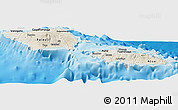Shaded Relief Panoramic Map of Samoa, lighten, desaturated, land only