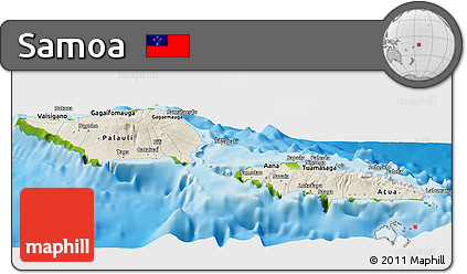 Shaded Relief Panoramic Map of Samoa, physical outside
