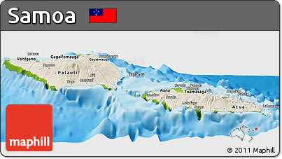 Shaded Relief Panoramic Map of Samoa, physical outside
