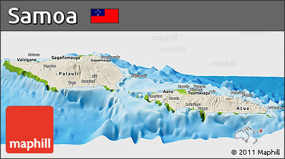 Shaded Relief Panoramic Map of Samoa, physical outside