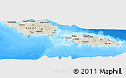 Shaded Relief Panoramic Map of Samoa, single color outside, bathymetry sea