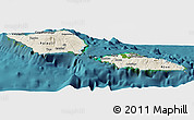 Shaded Relief Panoramic Map of Samoa, single color outside, satellite sea