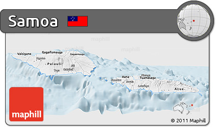 Silver Style Panoramic Map of Samoa, single color outside