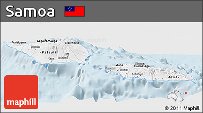 Silver Style Panoramic Map of Samoa, single color outside