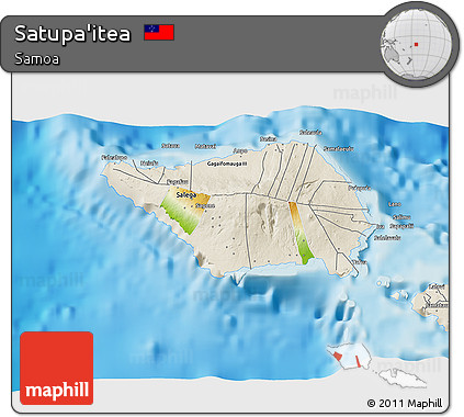 Physical 3D Map of Satupa'itea, shaded relief outside