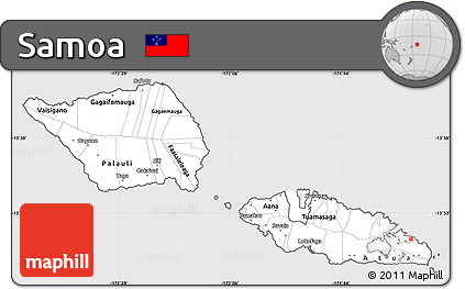 Silver Style Simple Map of Samoa, cropped outside