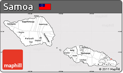 Silver Style Simple Map of Samoa, cropped outside