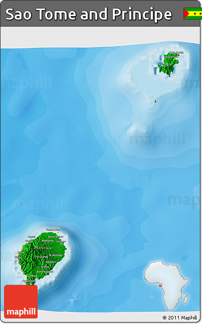 Flag 3D Map of Sao Tome and Principe, physical outside, bathymetry sea, flag centered