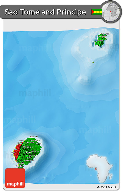 Flag 3D Map of Sao Tome and Principe, physical outside, bathymetry sea