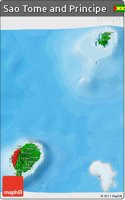 Flag 3D Map of Sao Tome and Principe, physical outside, bathymetry sea
