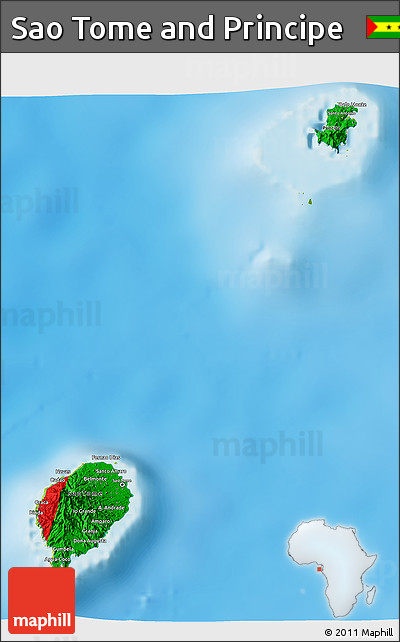 Flag 3D Map of Sao Tome and Principe, physical outside